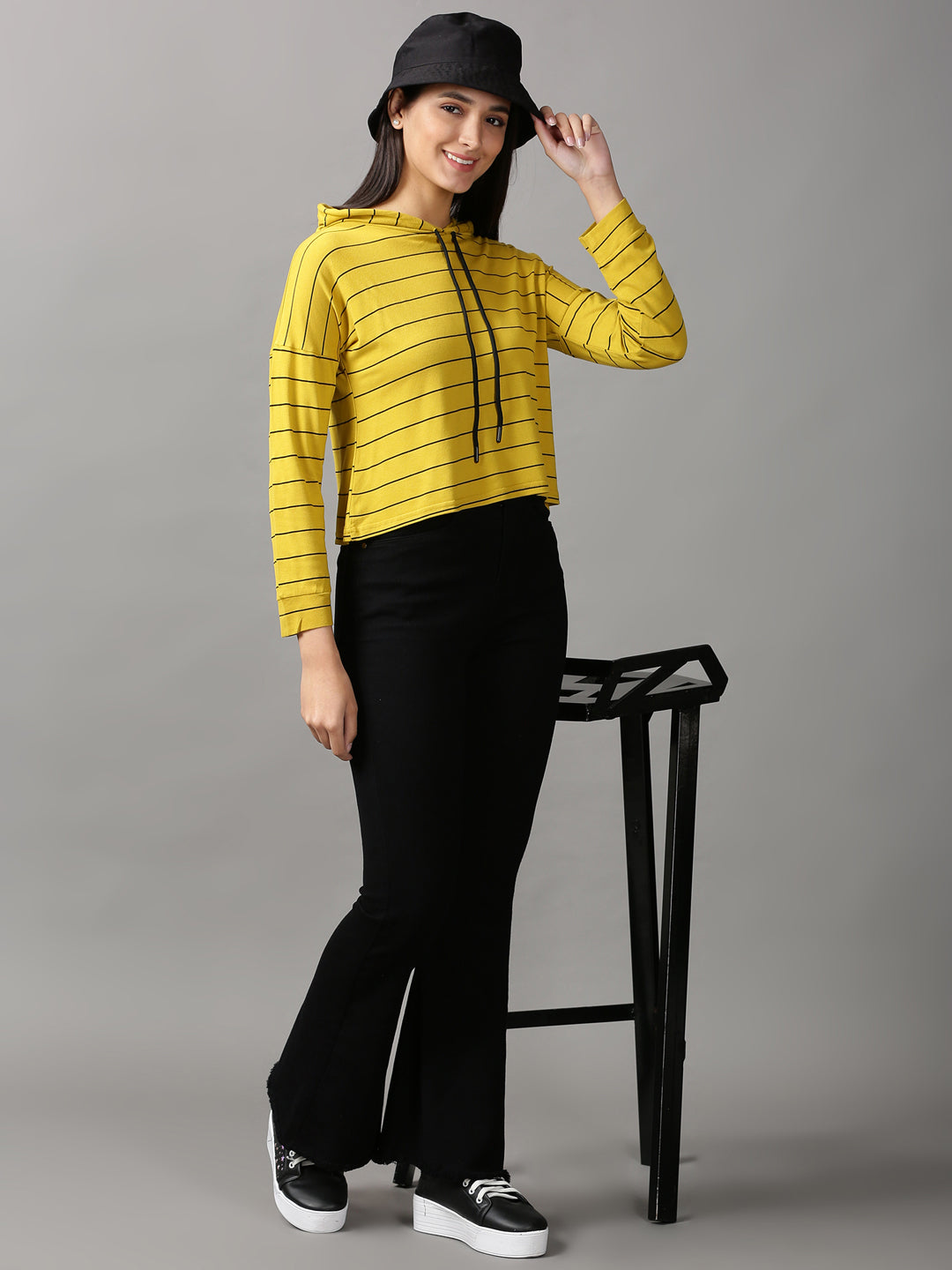 Women's Mustard Striped Crop Top
