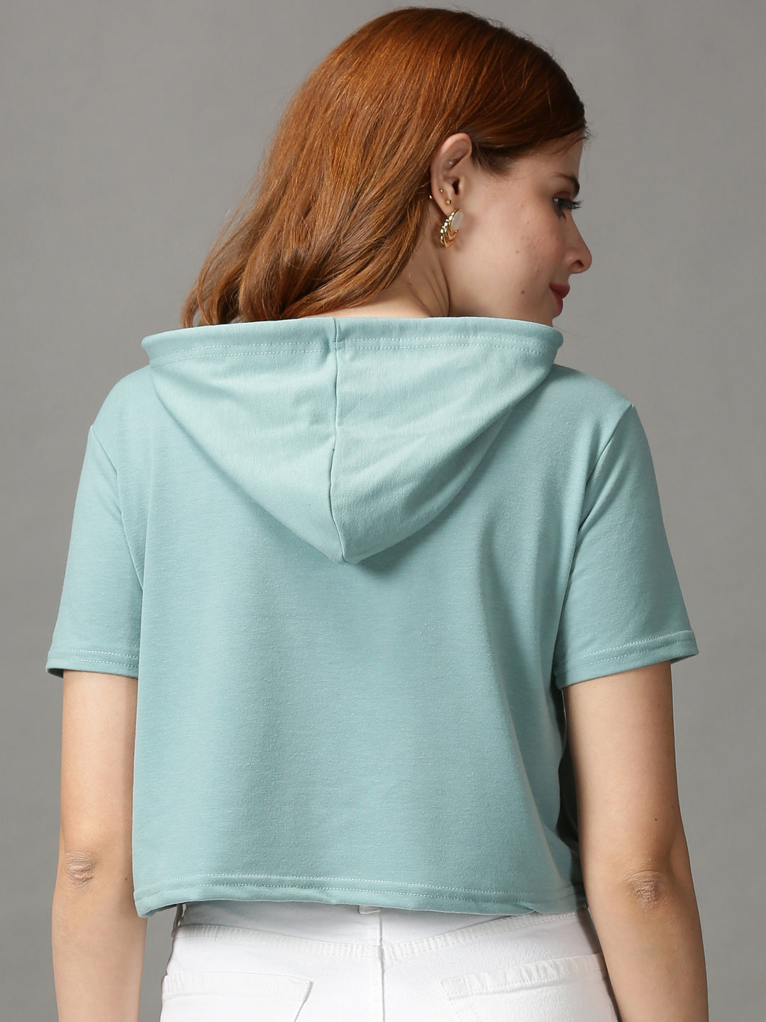 Women's Sea Green Hooded Crop Top