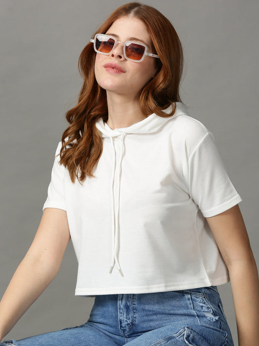 Women's White Boxy Hooded Top