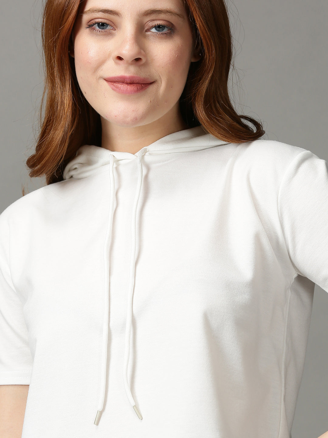 Women's White Boxy Hooded Top