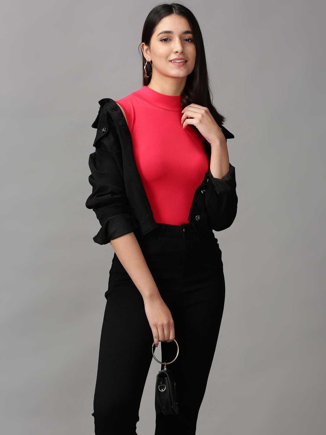 Women's Red Sleeveless High Neck Top