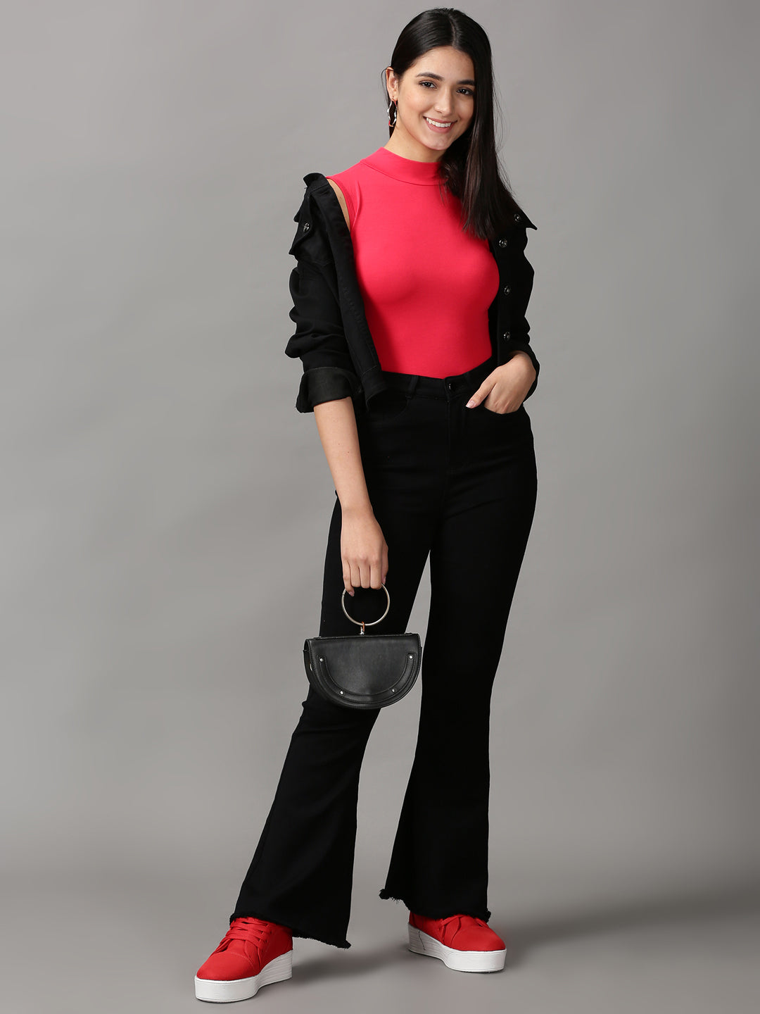 Women's Red Sleeveless High Neck Top