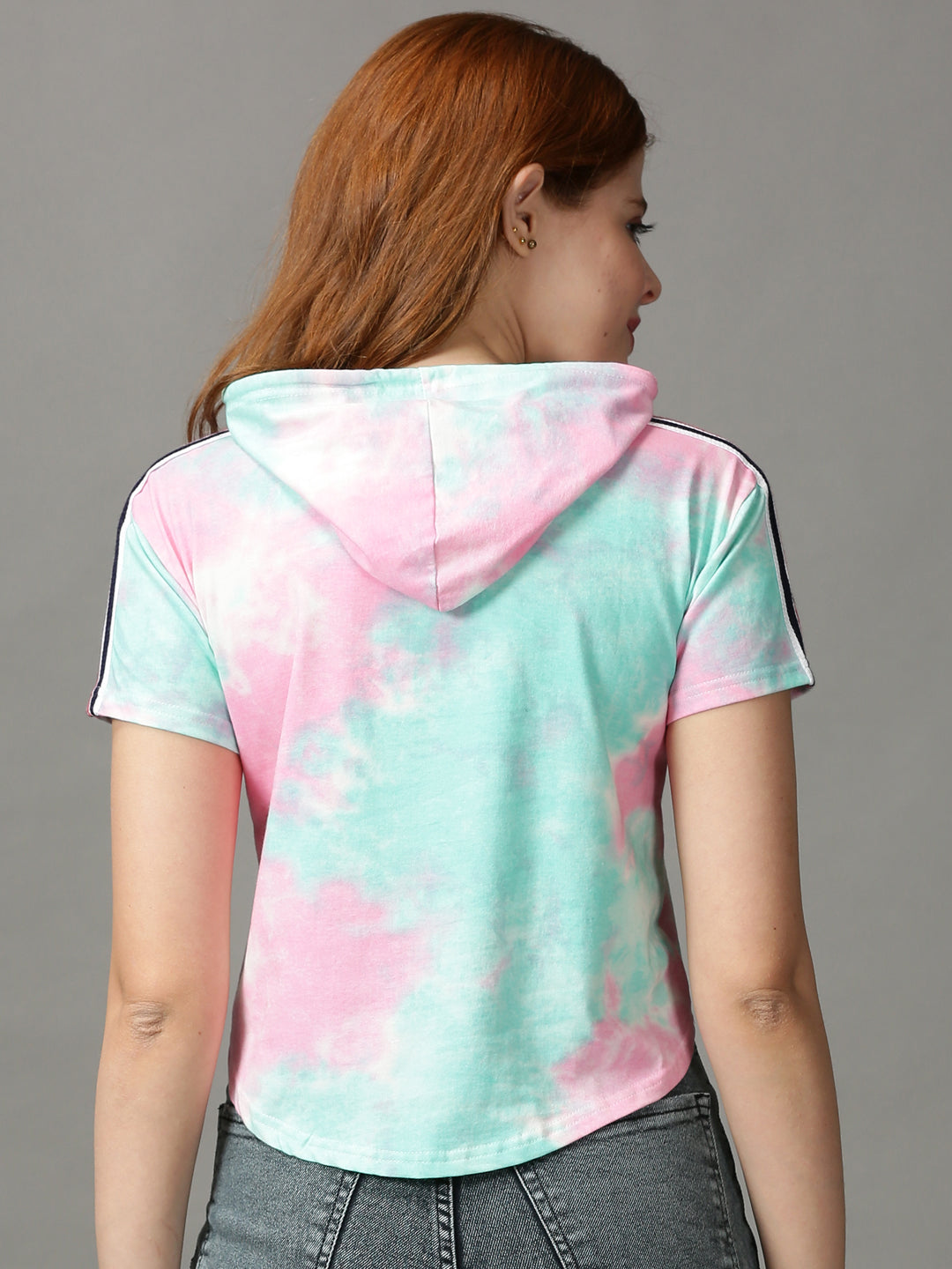 Women's Multi Tie and Dye Hooded Crop Top