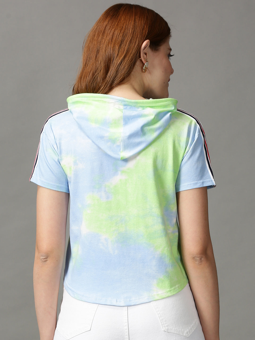 Women's Multi Tie and Dye Printed High-Low Hooded Top