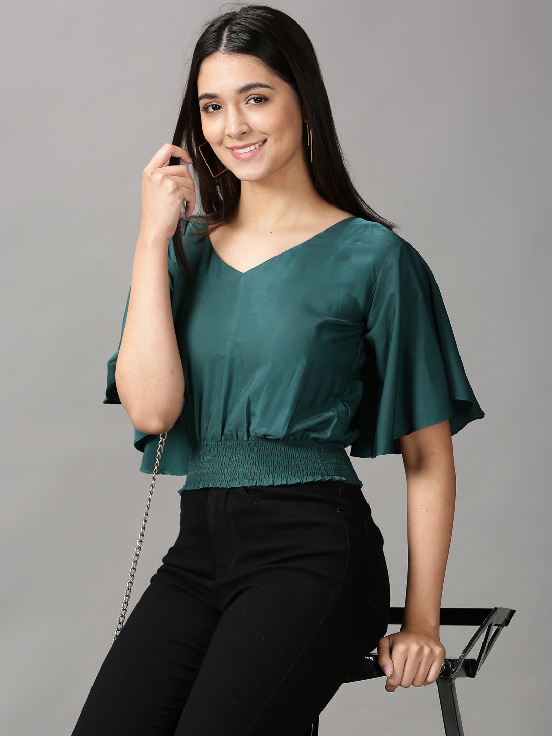Women's Green Blouson Top