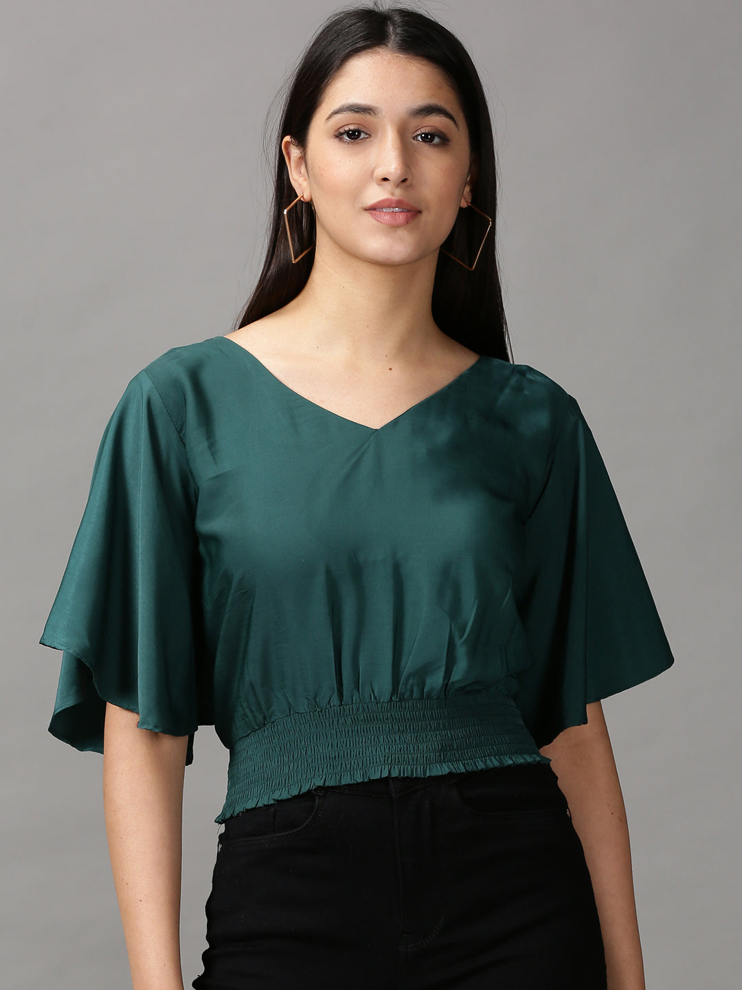 Women's Green Blouson Top