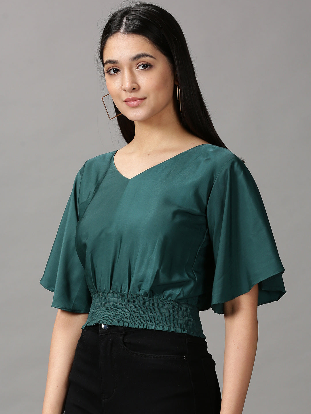 Women's Green Blouson Top