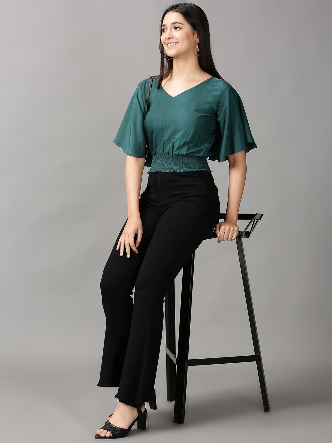 Women's Green Blouson Top
