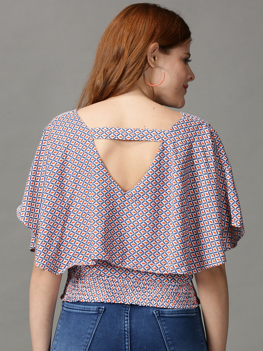 Women's Multi Geometric Printed V-Neck Top