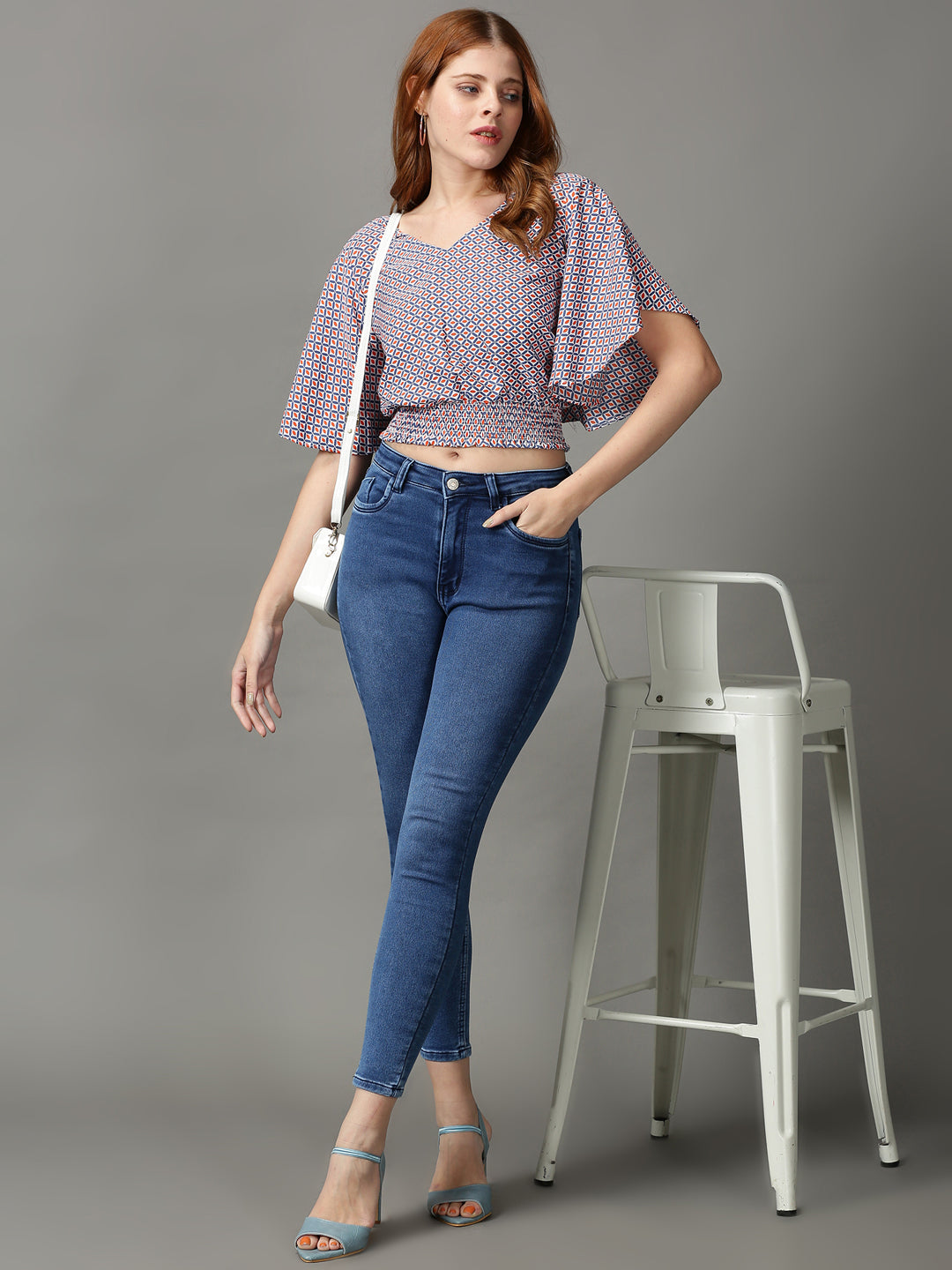 Women's Multi Geometric Printed V-Neck Top