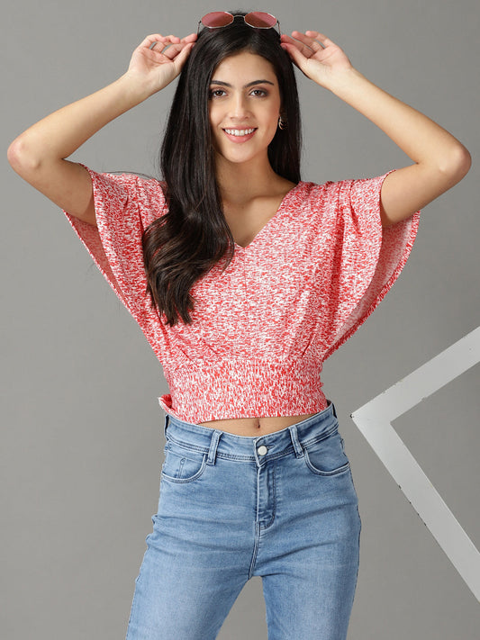 Women's Red Floral Print Crop Top
