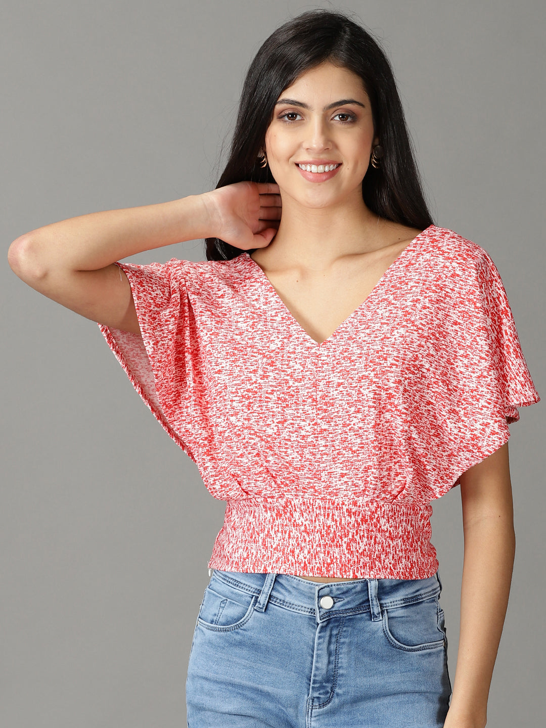 Women's Red Floral Print Crop Top