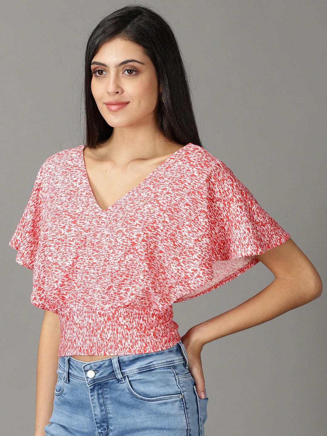 Women's Red Floral Print Crop Top