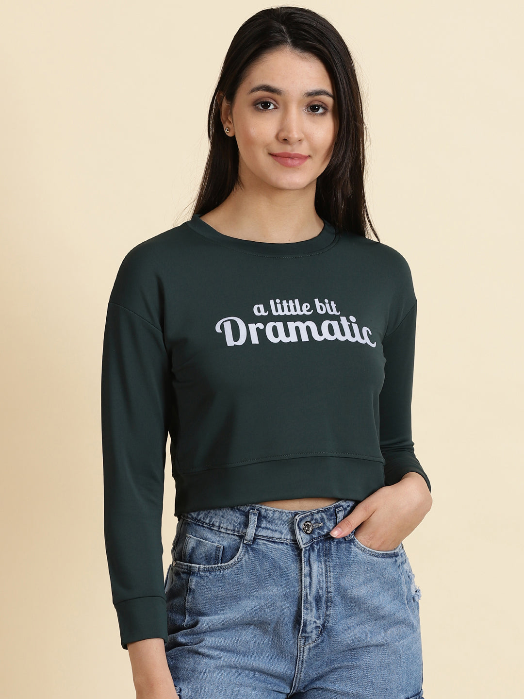 Women's Green Typography Print Crop Top