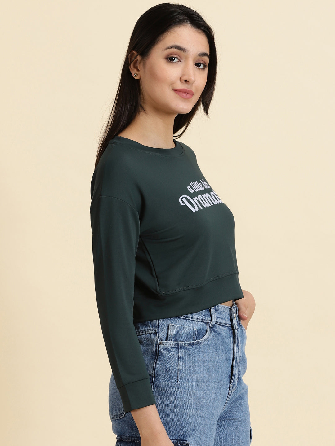 Women's Green Typography Print Crop Top