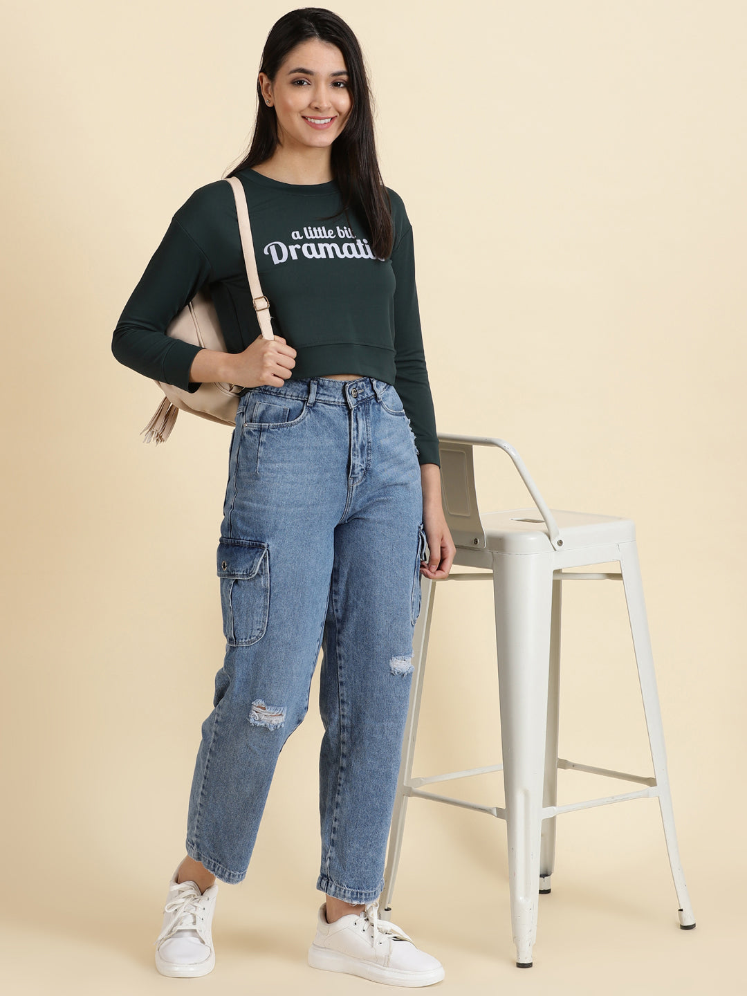 Women's Green Typography Print Crop Top