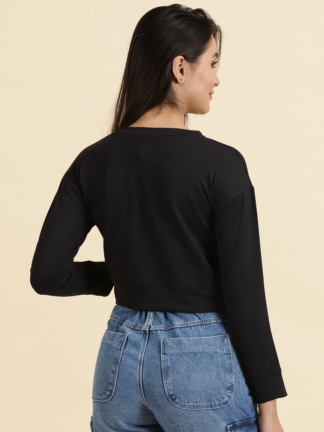 Women's Black Typography Print Crop Top