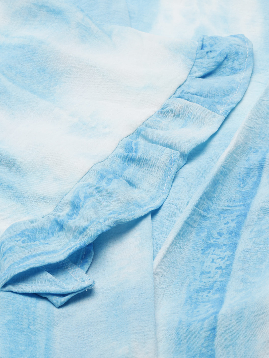 Women's Blue Tie & Dye Flared Sleeve Wrap Crop Top