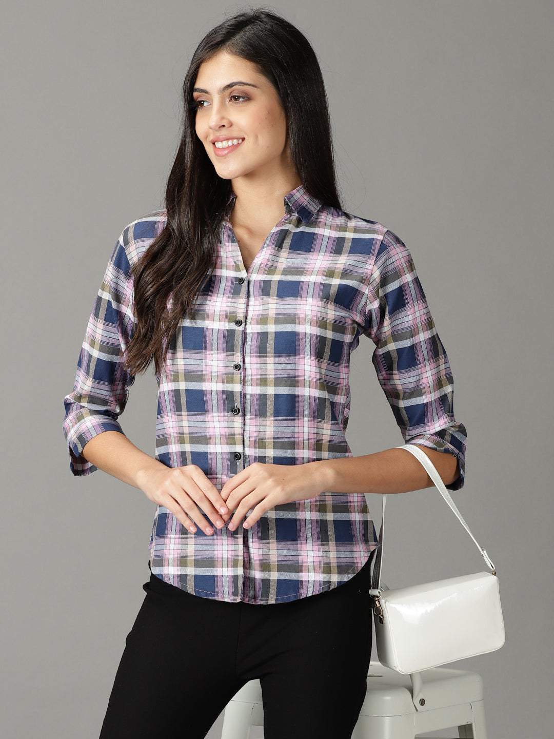 Women's Pink Tartan Checks Casual Cotton Shirt