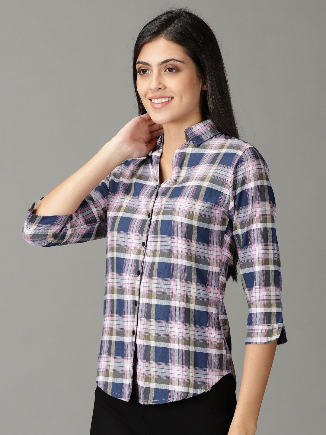 Women's Pink Tartan Checks Casual Cotton Shirt