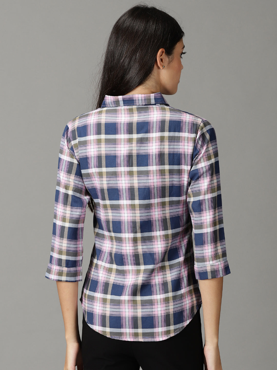 Women's Pink Tartan Checks Casual Cotton Shirt