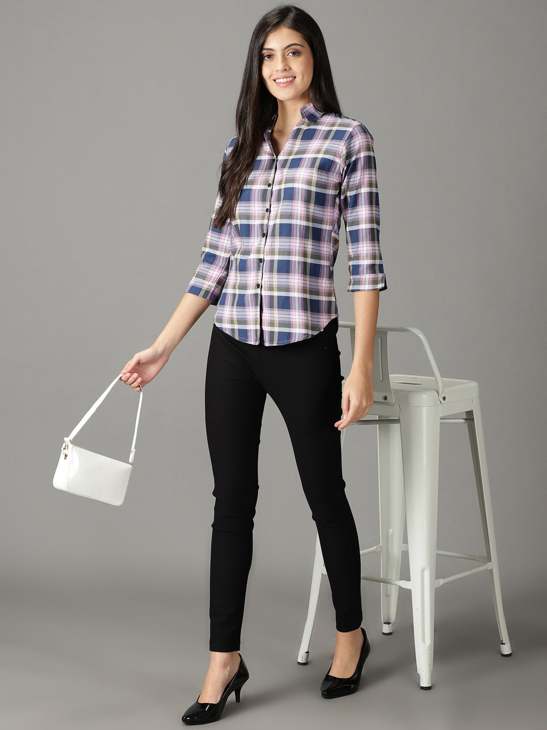 Women's Pink Tartan Checks Casual Cotton Shirt