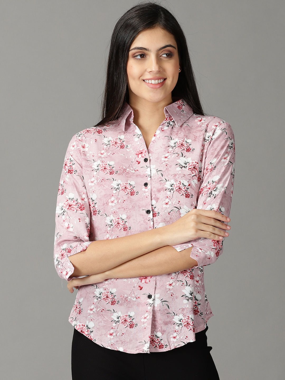 Women's Mauve Floral Printed Casual Shirt