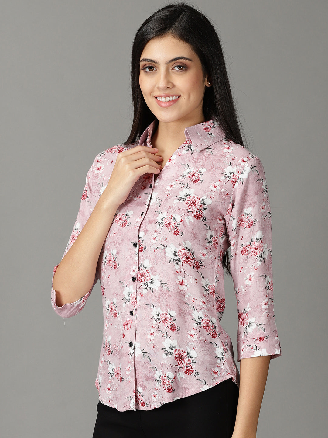 Women's Mauve Floral Printed Casual Shirt