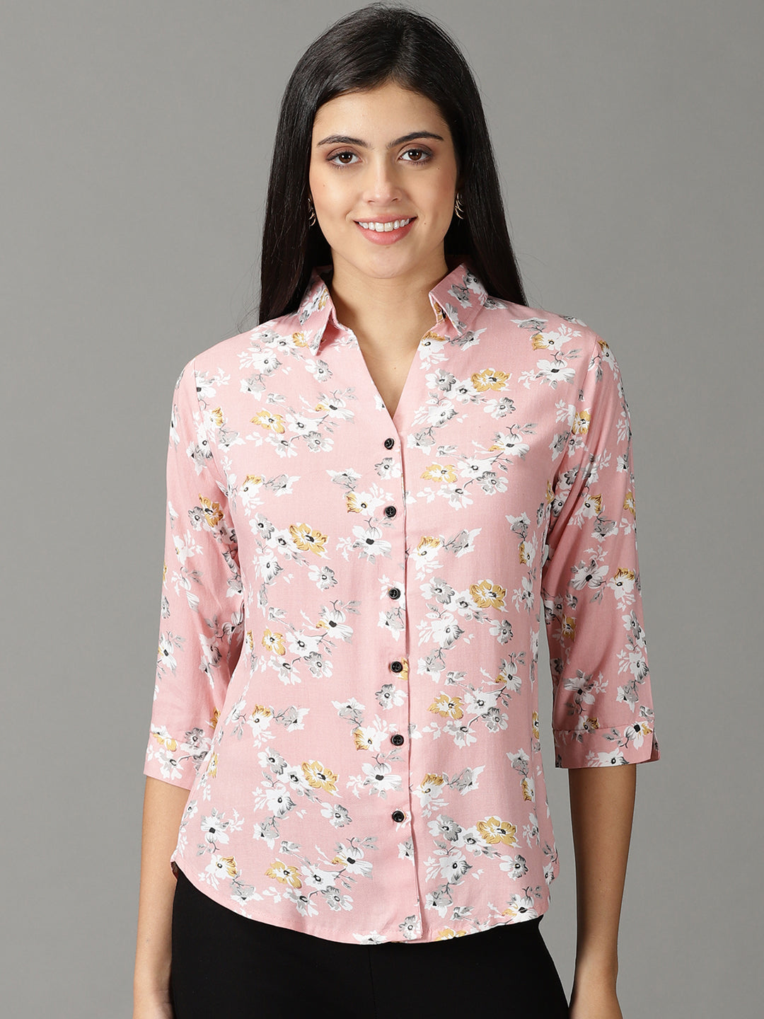 Women's Pink Floral Printed Casual Shirt
