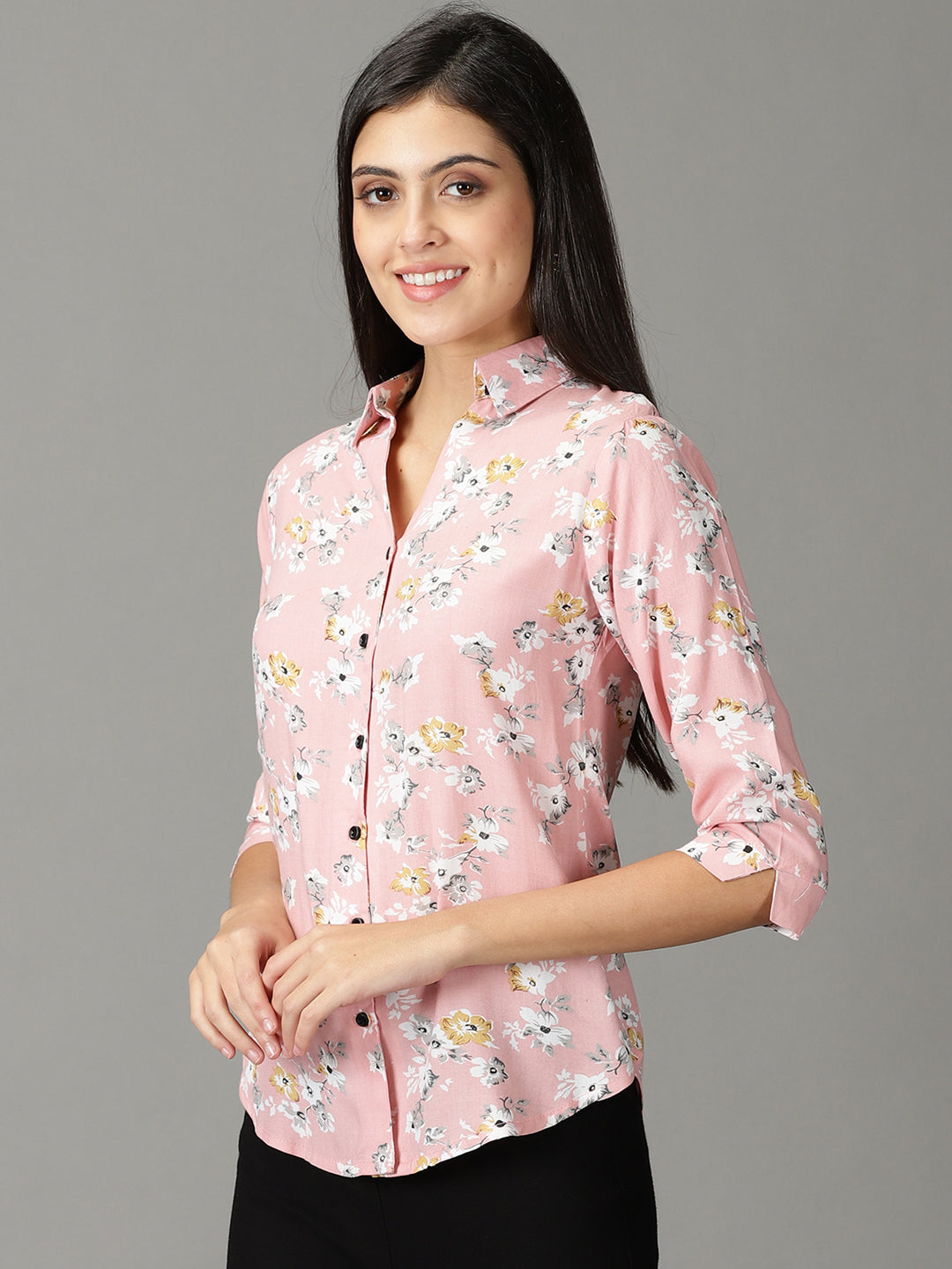 Women's Pink Floral Printed Casual Shirt