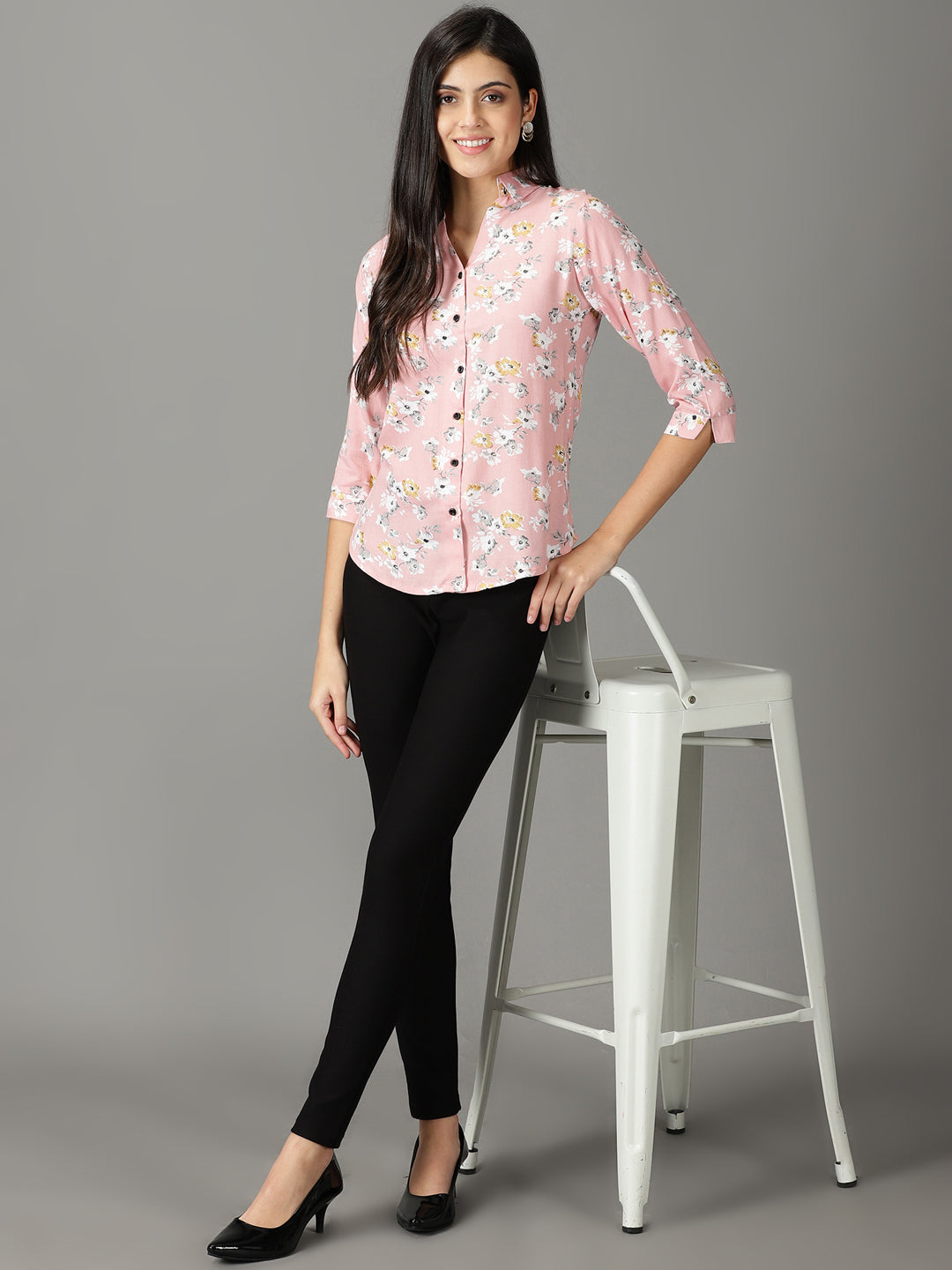 Women's Pink Floral Printed Casual Shirt