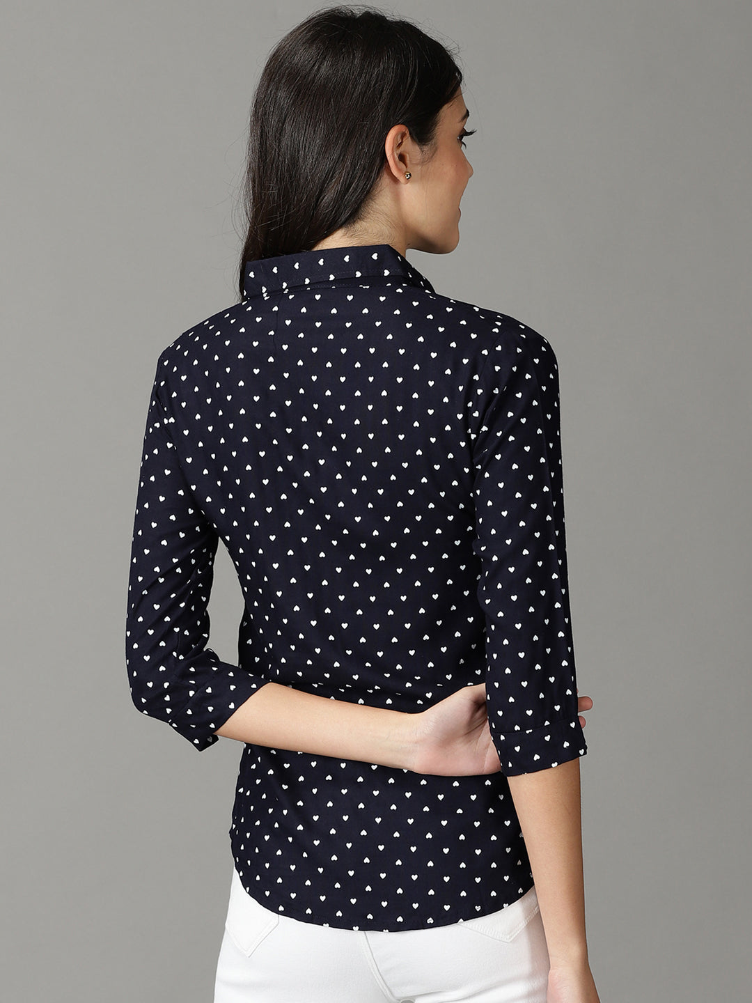 Women's Navy Blue Printed Casual Shirt