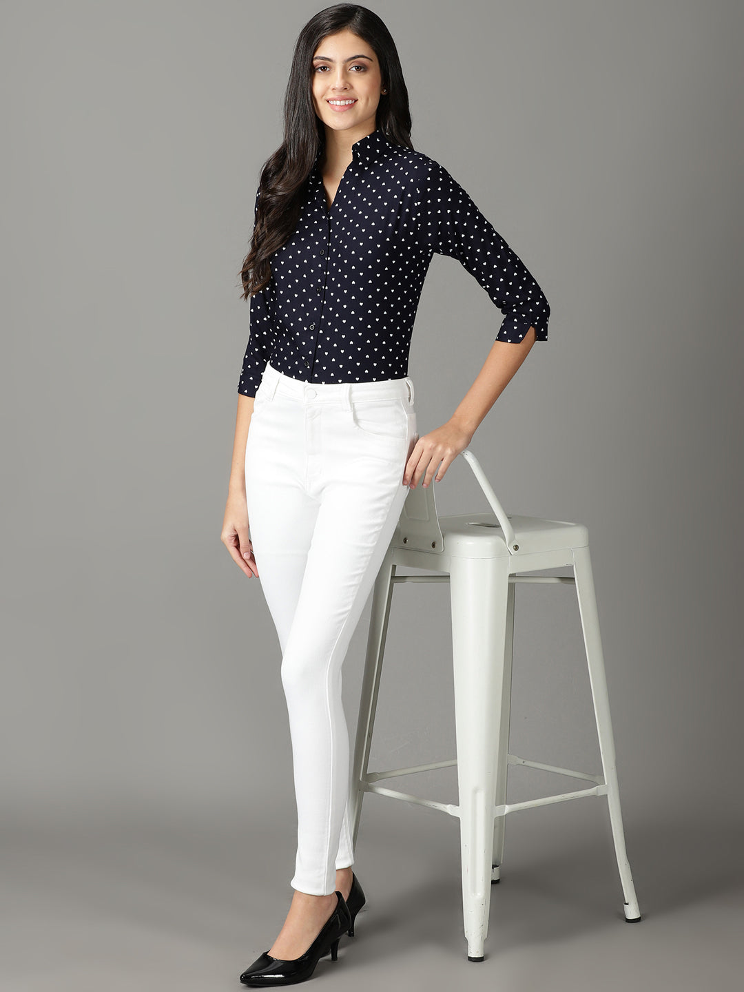 Women's Navy Blue Printed Casual Shirt