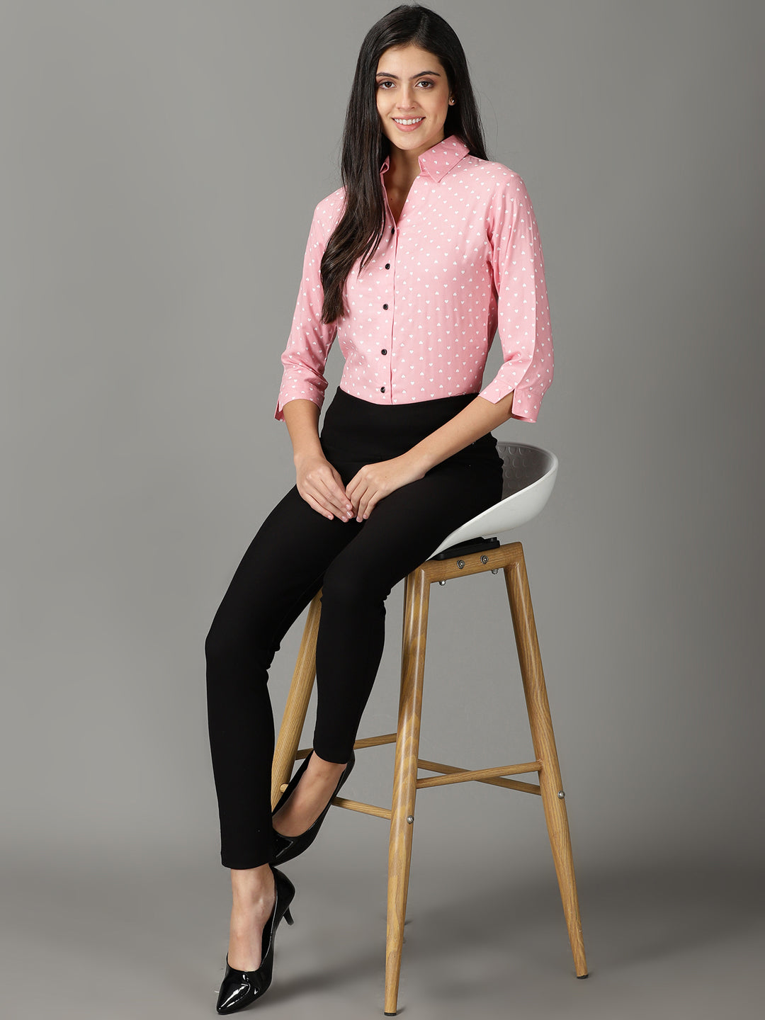 Women's Pink Printed Casual Shirt