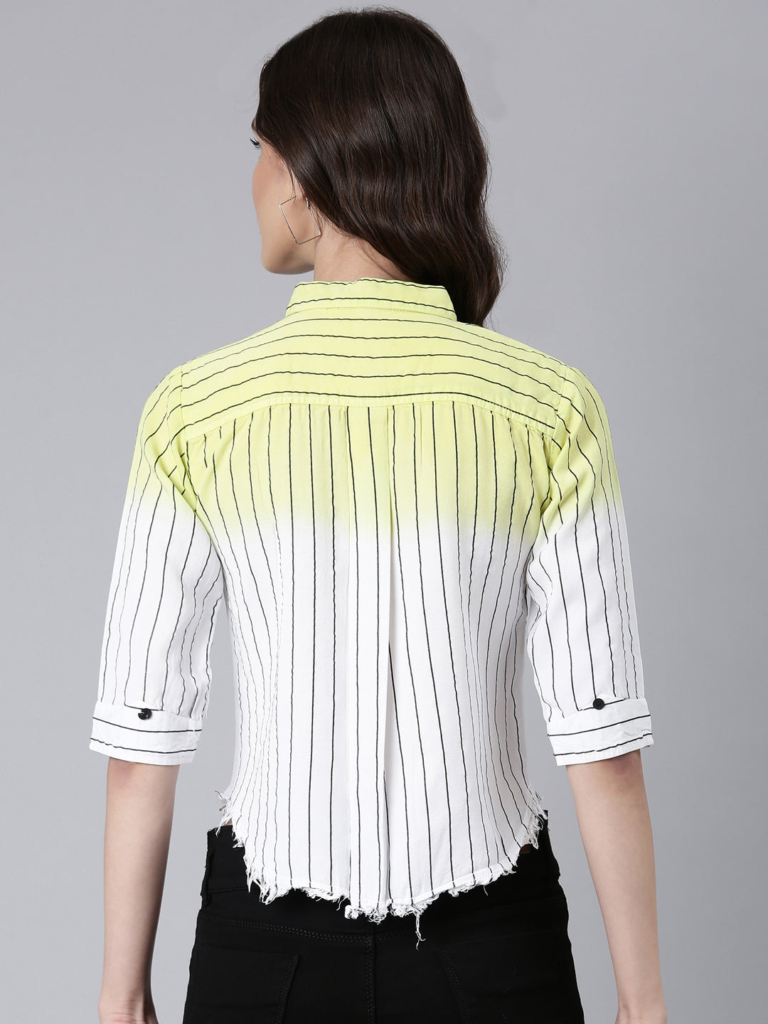 Women's Yellow Vertical Striped Cotton Casual Shirt