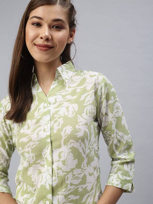 Women's Green Comfort Floral Printed Casual Shirt
