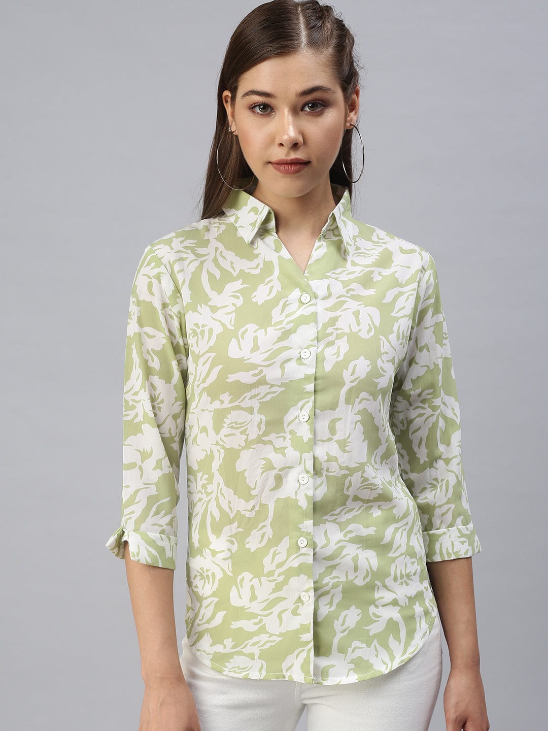 Women's Green Comfort Floral Printed Casual Shirt