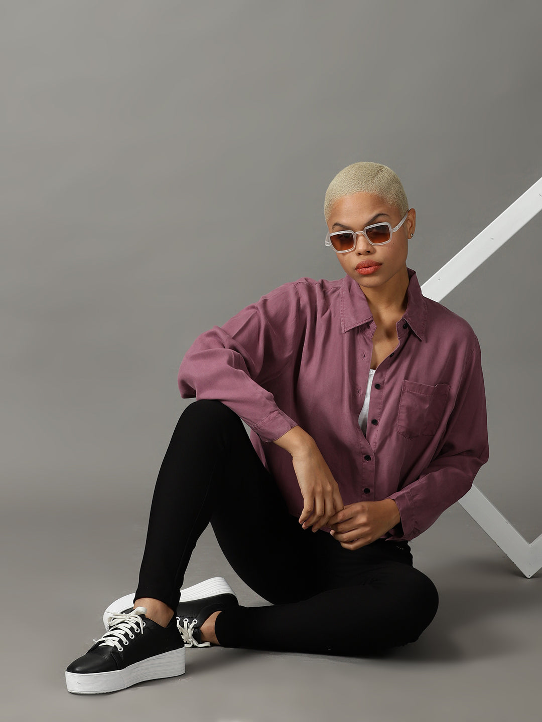 Women's Violet Spread Collar Casual Shirt