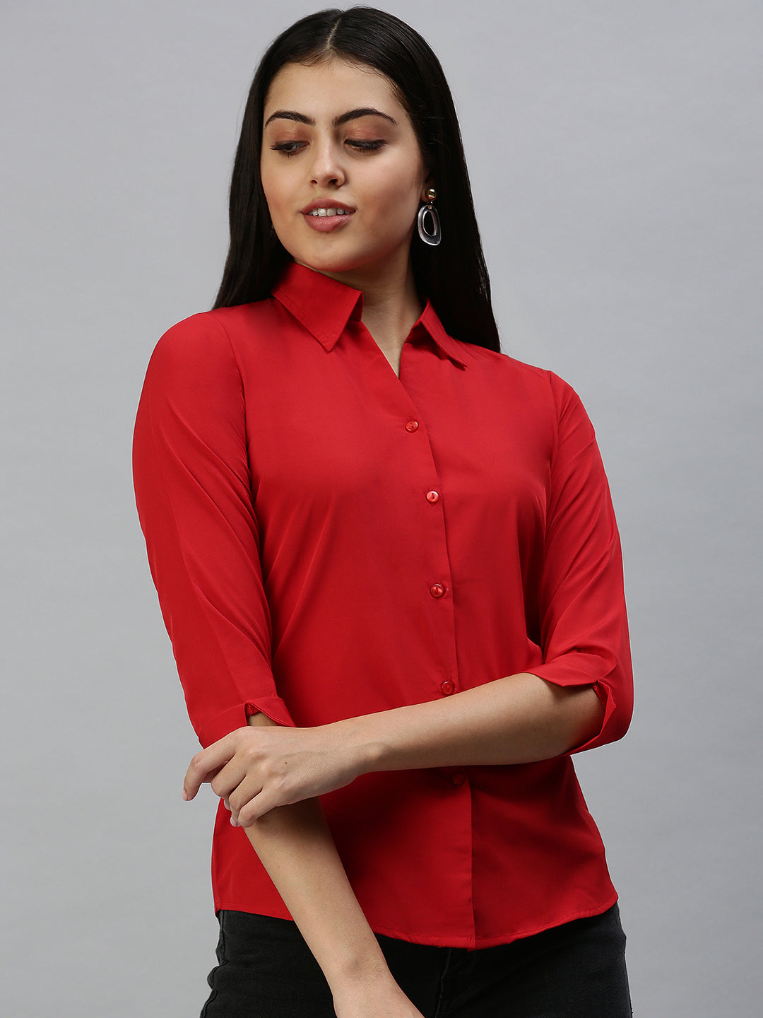 Women's Red Solid Shirt