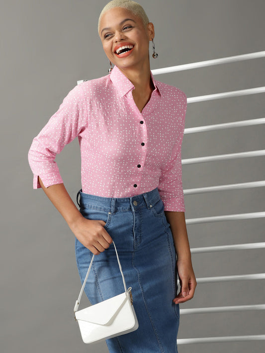 Women's Pink Printed Casual Shirt