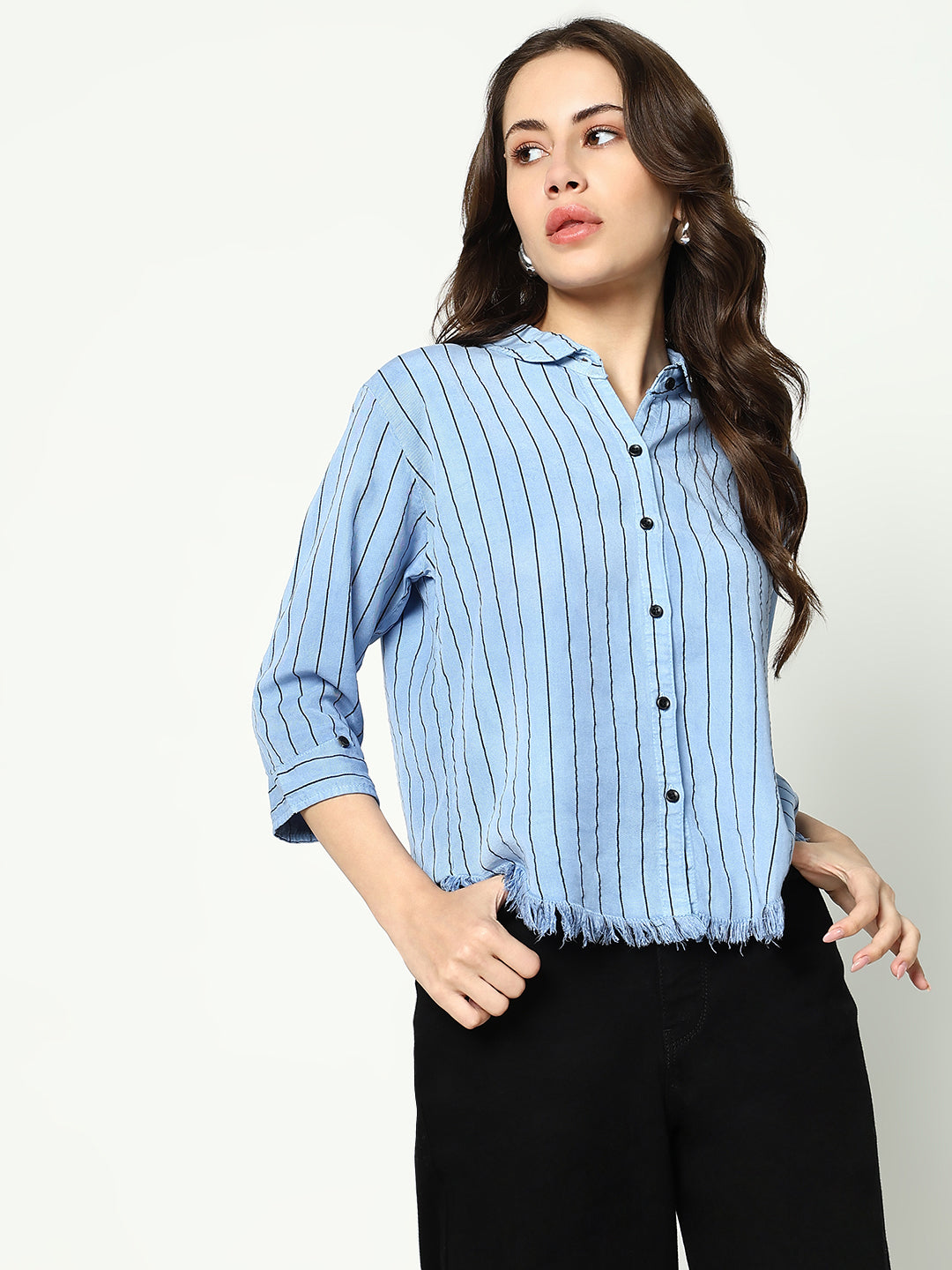 Women's Blue Striped Casual Shirt