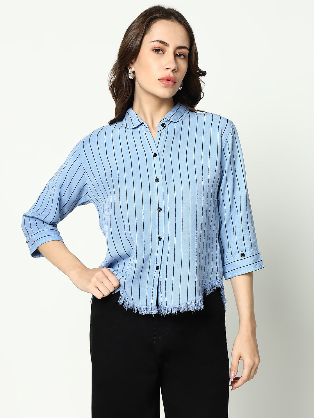 Women's Blue Striped Casual Shirt