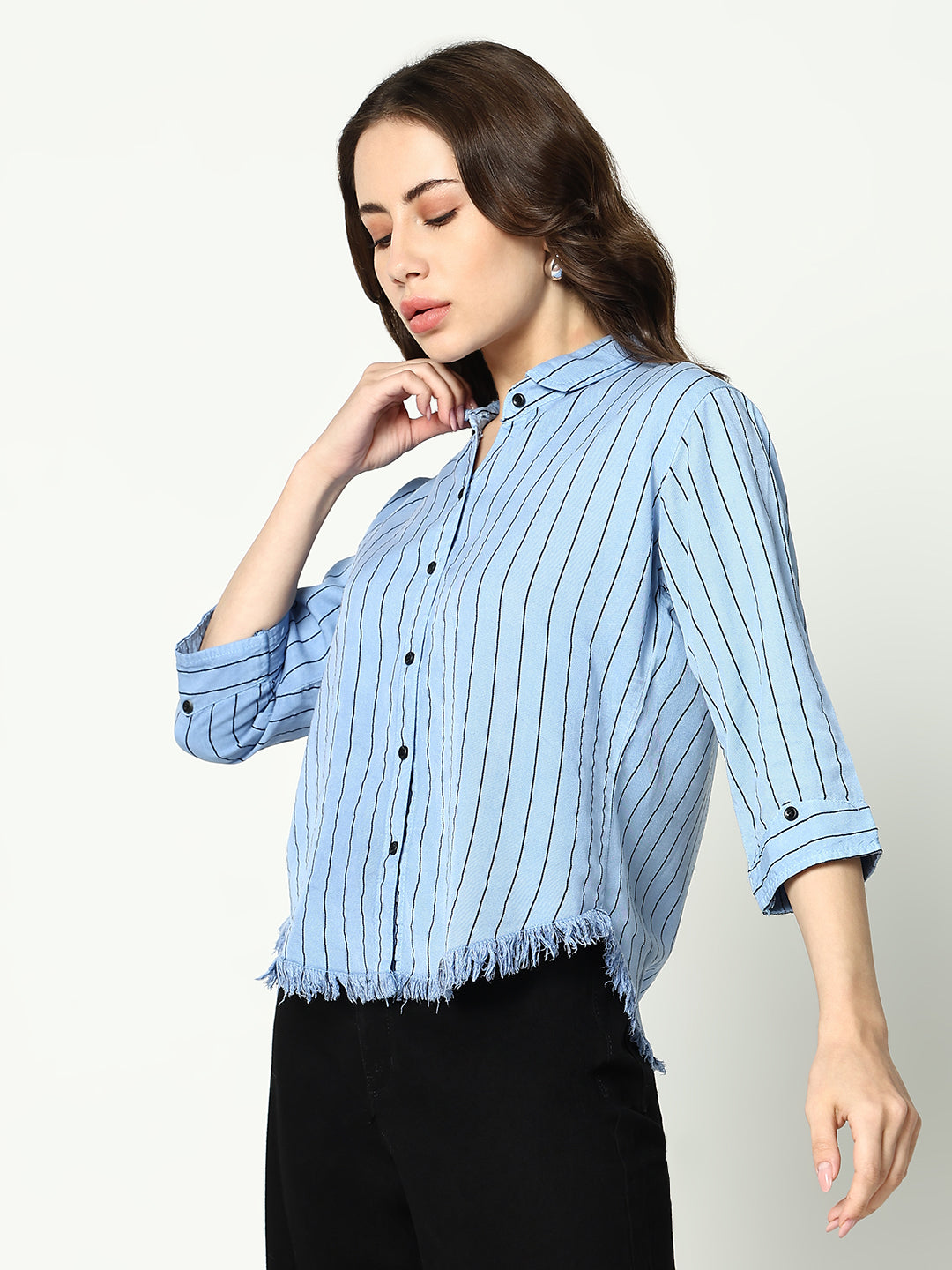 Women's Blue Striped Casual Shirt