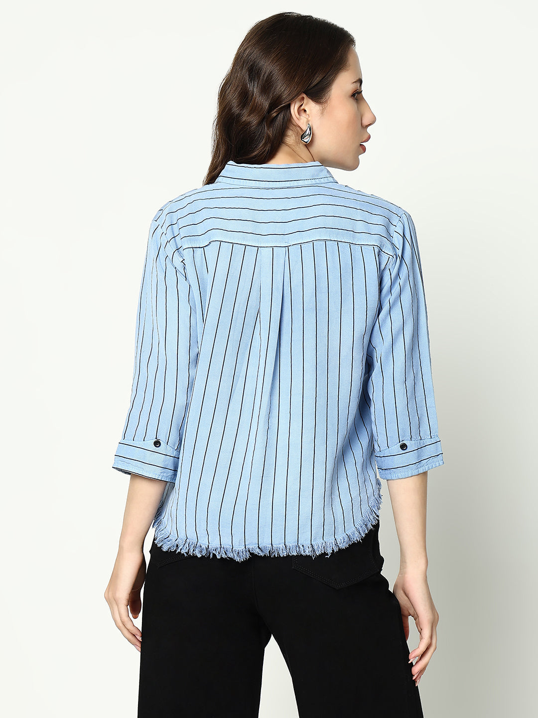 Women's Blue Striped Casual Shirt