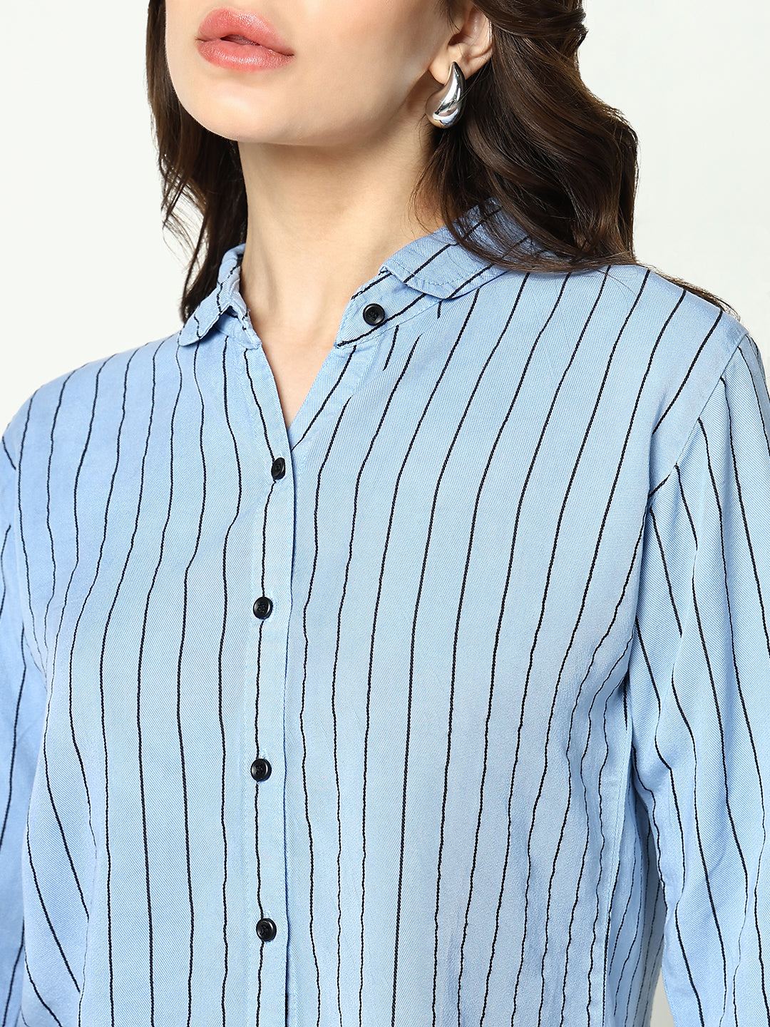 Women's Blue Striped Casual Shirt