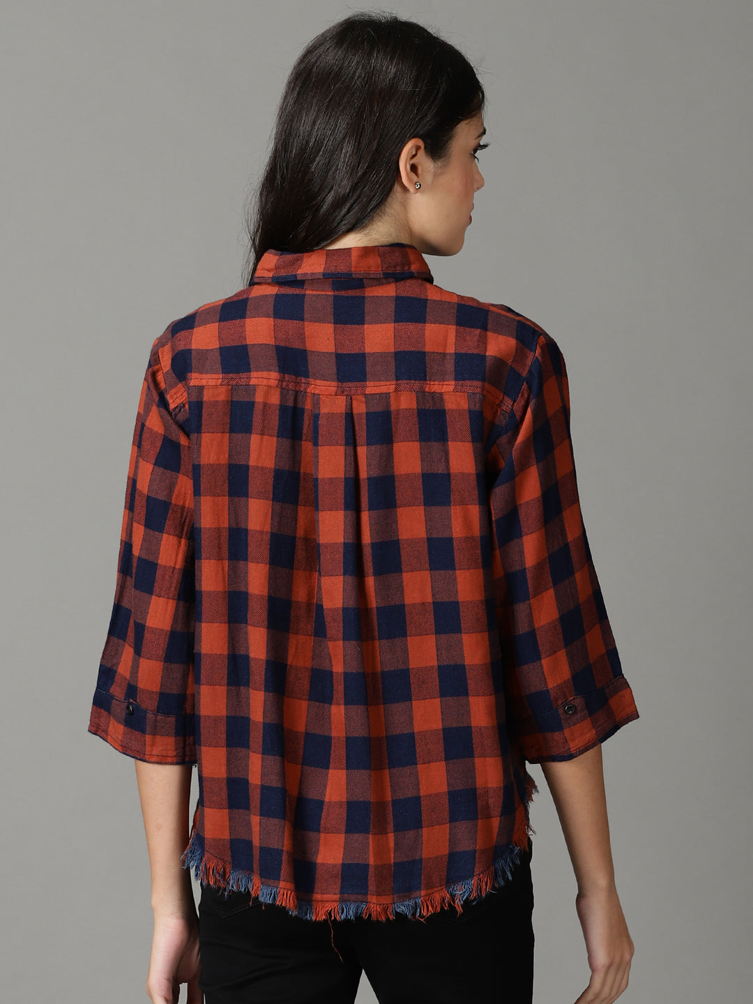 Women's Rust Boxy Buffalo Checks Oversized Cotton Casual Shirt