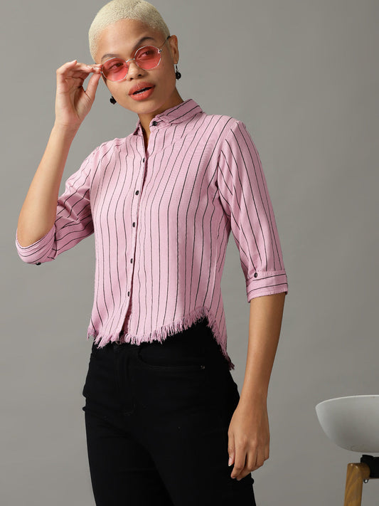 Women's Pink Striped Casual Shirt