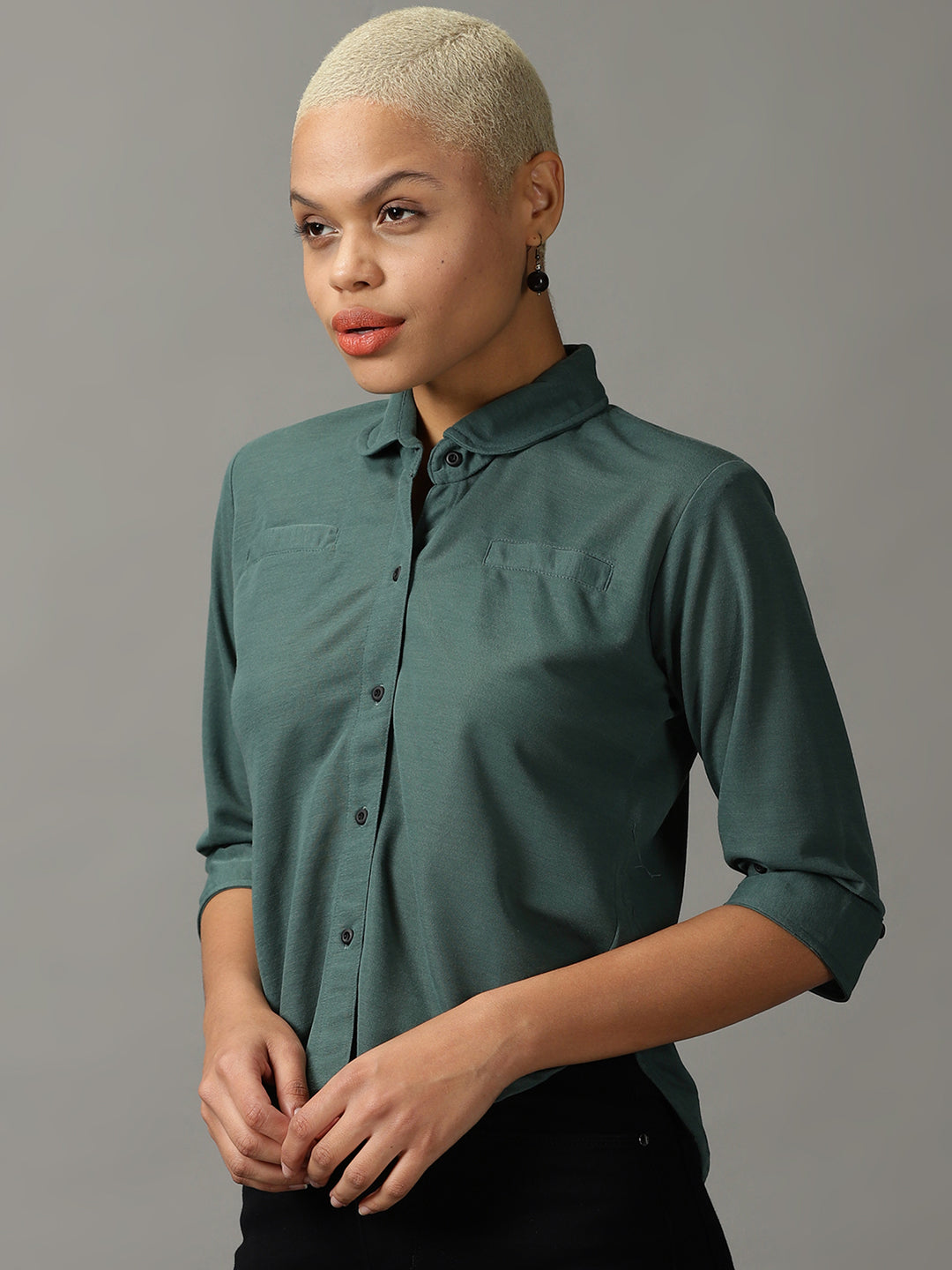 Women's Green Peter Pan Collar Casual Shirt