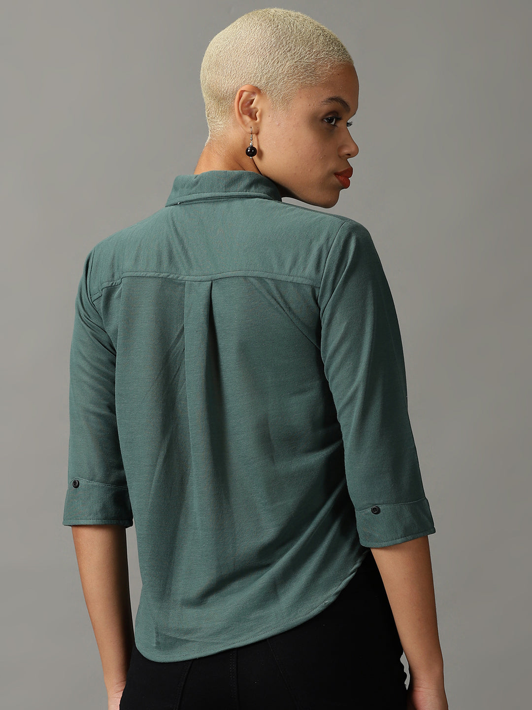 Women's Green Peter Pan Collar Casual Shirt