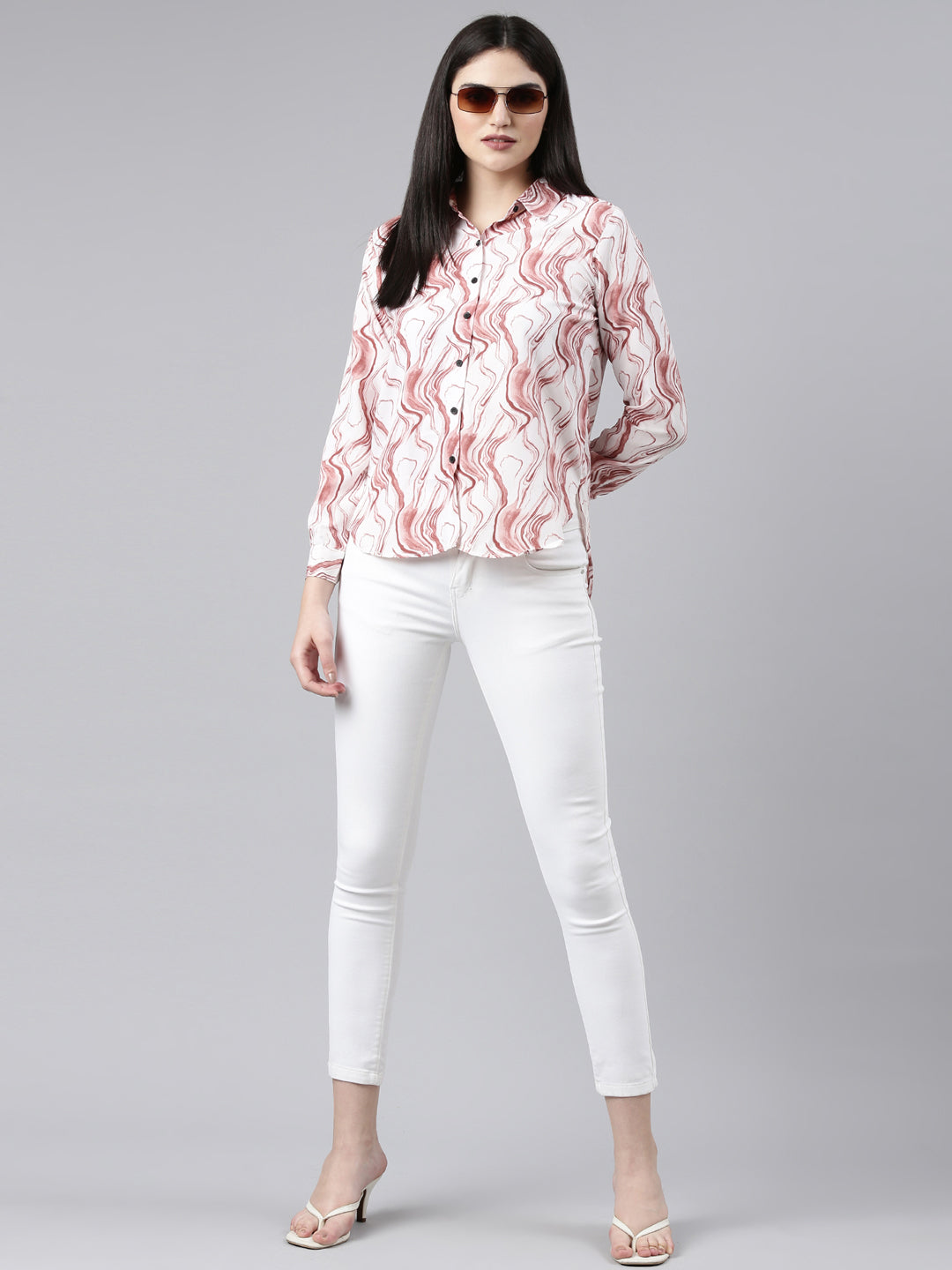 Women's Mauve Classic Printed Casual Shirt